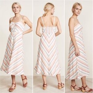 Free People Striking Stripes Midi Dress Button Down Orange Green Beige Size S